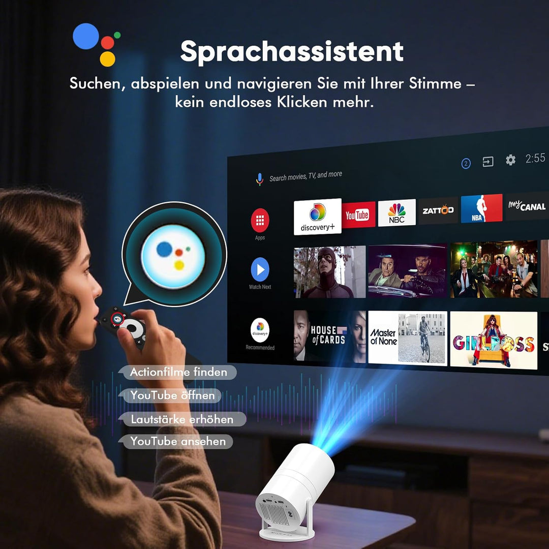 【GTV & KI-Sprachsteuerung】 Tecaki Mini-Projektor, tragbarer Projektor mit über 1.900 zertifizierten