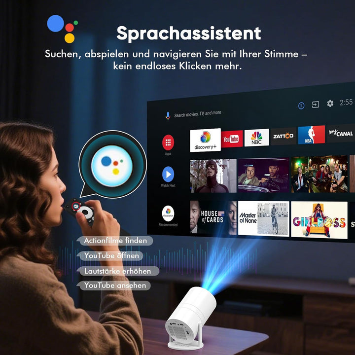 【GTV & KI-Sprachsteuerung】 Tecaki Mini-Projektor, tragbarer Projektor mit über 1.900 zertifizierten