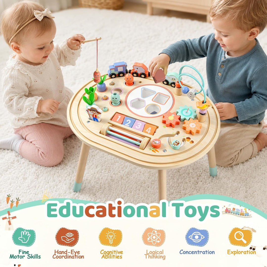 10 in 1 Montessori Spielzeug – Aktivitätstisch aus Holz ab 1 Jahr | Motoriktisch Motorikspielzeug Sp