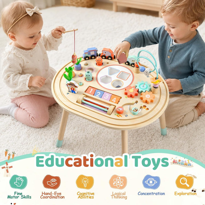 10 in 1 Montessori Spielzeug – Aktivitätstisch aus Holz ab 1 Jahr | Motoriktisch Motorikspielzeug Sp