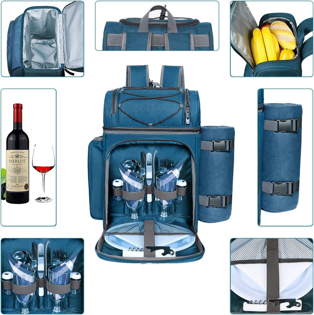 Hap Tim Picnic Basket Backpack for 2 Person with Insulated Leak Proof Cooler Compartment,Wine Holder