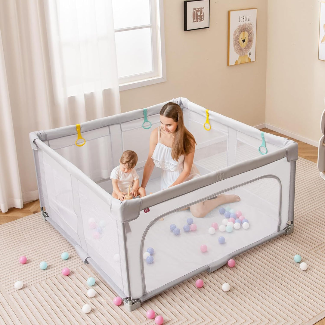 GOPLUS Laufstal faltbar, Laufgitter Baby mit 50 bunten Bällen, 4 Griffen &amp; Tragetasche, Playpen mit