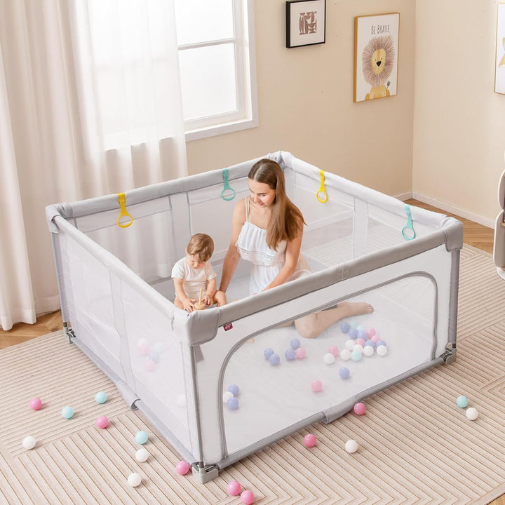 GOPLUS Laufstal faltbar, Laufgitter Baby mit 50 bunten Bällen, 4 Griffen &amp; Tragetasche, Playpen mit