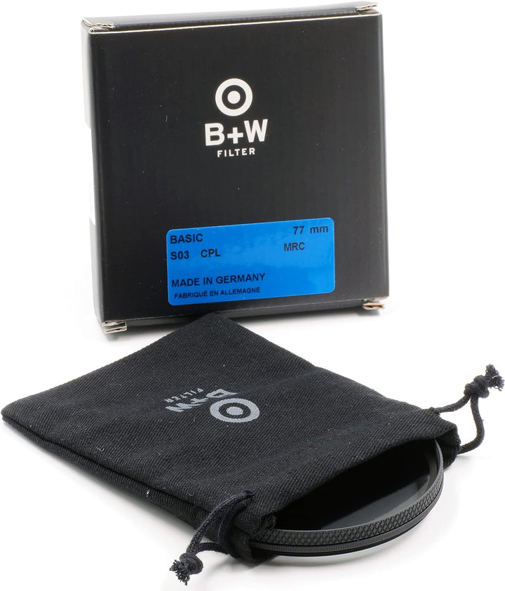B+W Polarisationsfiter Zirkular - S03 Basic Line - 77 mm, MRC 16x, Grip-Drehring, für Weitwinkel- bi