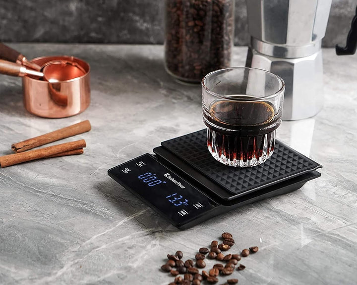 Nilpferd Digitale Kaffeewaage mit Timer, hohe Präzision 0,1g/3 kg, Espressowaage mit LED-Touchscreen