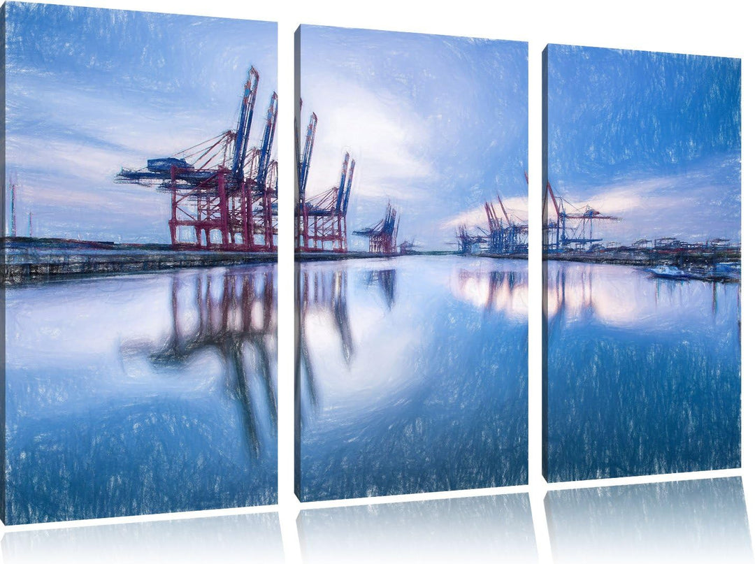 Pixxprint Hafen im Abendschein als Leinwandbild/Grösse: 3 Teilig (120x80) cm/Wandbild/Kunstdruck/fer