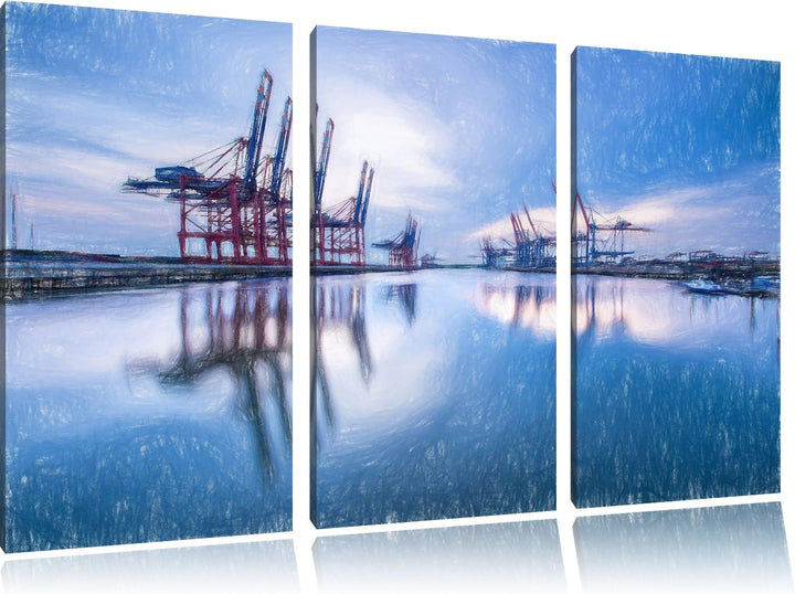 Pixxprint Hafen im Abendschein als Leinwandbild/Grösse: 3 Teilig (120x80) cm/Wandbild/Kunstdruck/fer