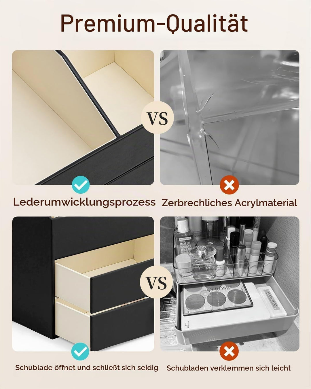 VLANDO Make up Organizer mit 3 Schubladen, Schminktisch Organizer, Kosmetik Organizer, Schmink Organ