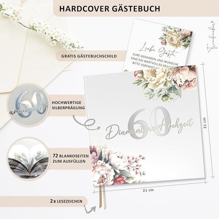 60 Diamantene Hochzeit Gästebuch zum Ausfüllen Fotos Einkleben - Geschenkidee zum 60. Hochzeitstag f