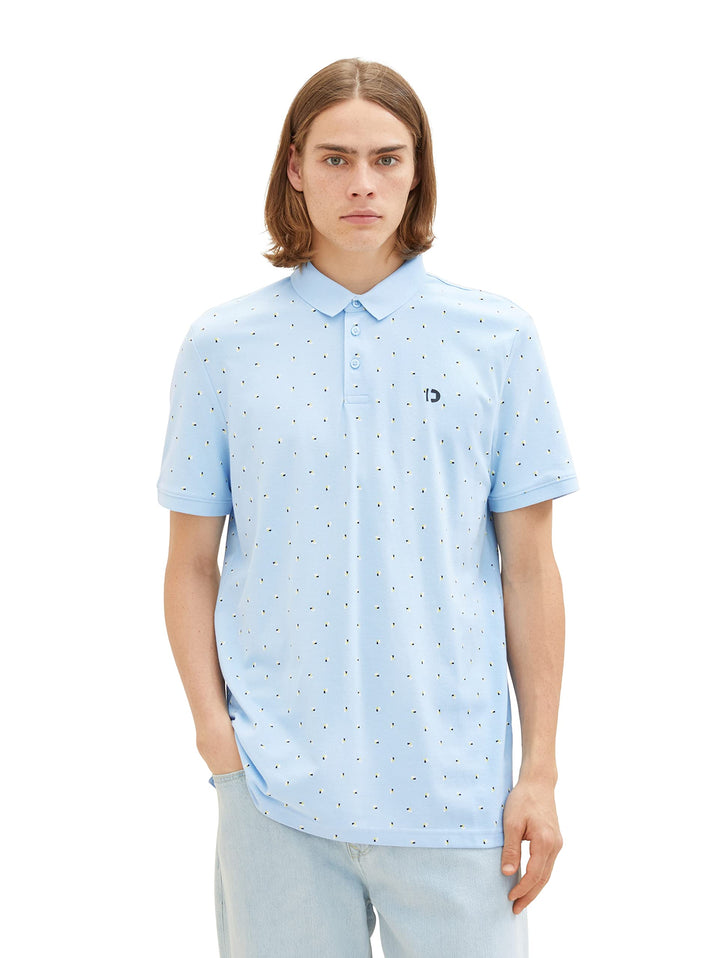TOM TAILOR Denim Herren Denim Poloshirt mit Allover-Print aus Baumwolle L 32485 - Blue Multicolor Mi