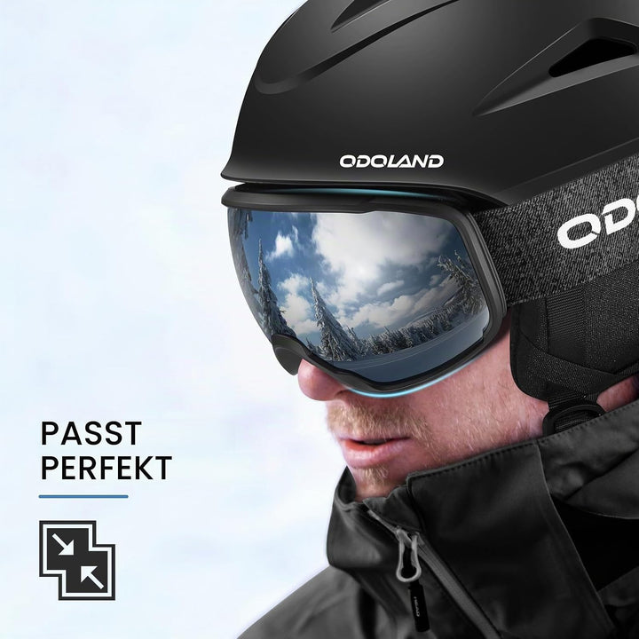Odoland Skihelm mit Skibrille für Skifahren und Snowboard, Einstellbare Grössenverstellbar, mit Ohre