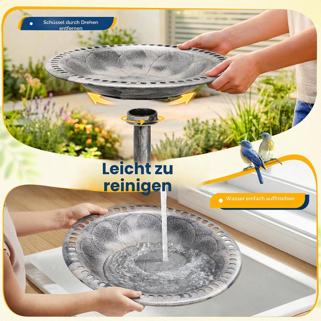 VIVOHOME Vogeltränke 71cm hoch Polyresin leicht antike Optik für Aussenbereich Grau, Grau