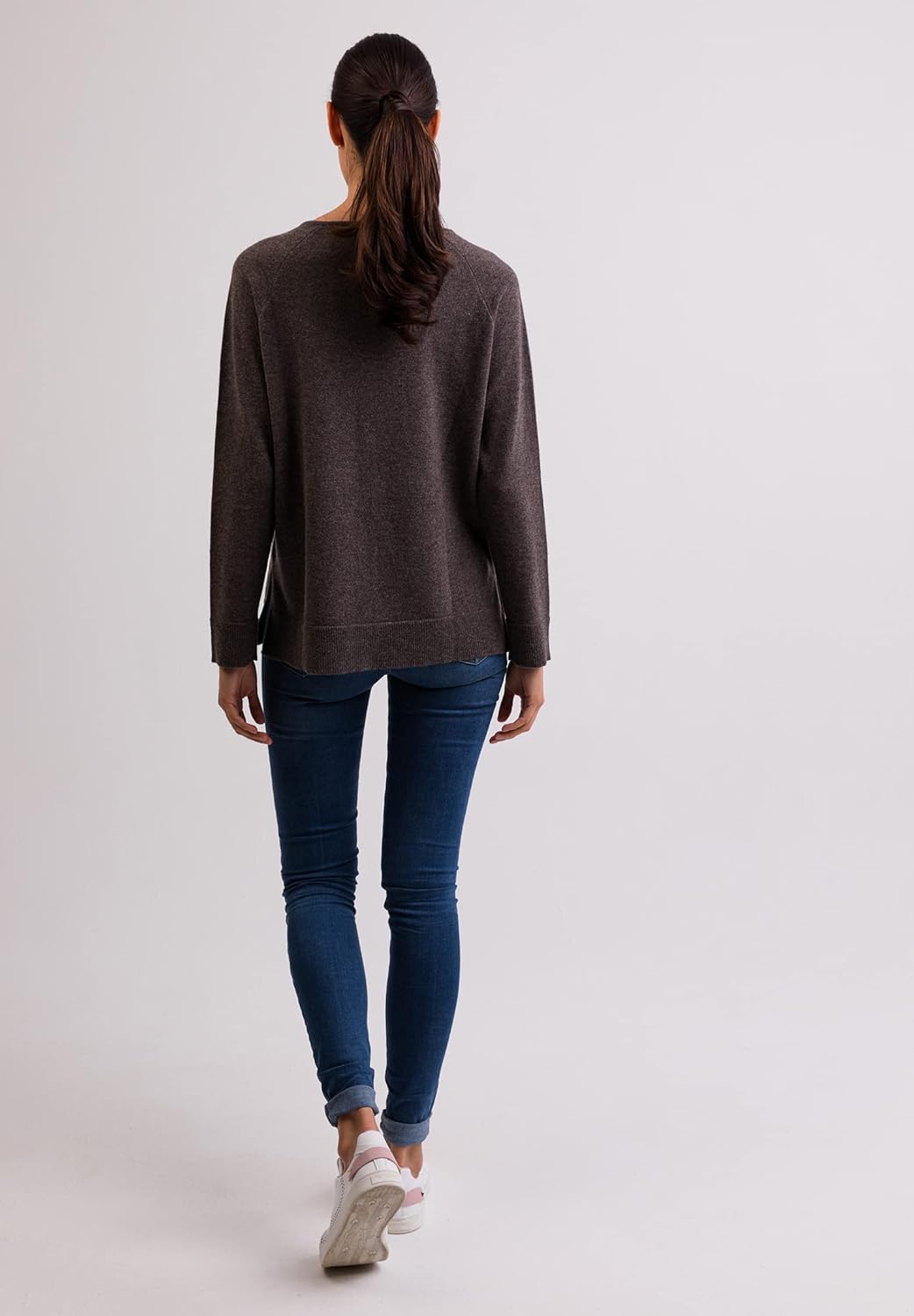 CASH-MERE.CH 100% Kaschmir Damen Pullover mit geradem Schnitt und Seitenschlitz | Sweater V-Ausschni