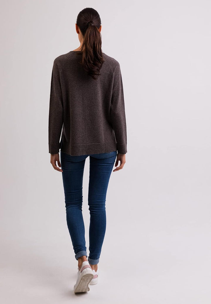 CASH-MERE.CH 100% Kaschmir Damen Pullover mit geradem Schnitt und Seitenschlitz | Sweater V-Ausschni