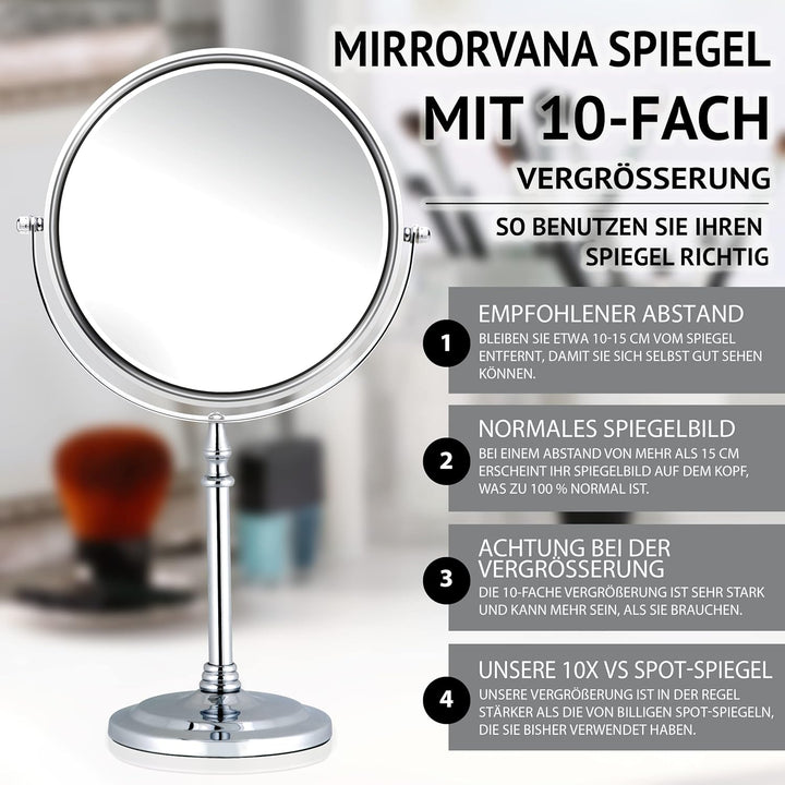 Kosmetikspiegel 10fach, Tischspiegel, Doppelseitiger Vergrösserungsspiegel für Bad, Schminkspiegel m