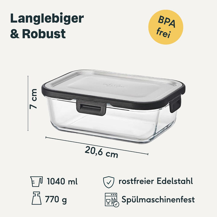 SILBERTHAL Frischhaltedose Glas 1L- mit Edelstahl Deckel - Luftdicht - Auch als Set erhältlich