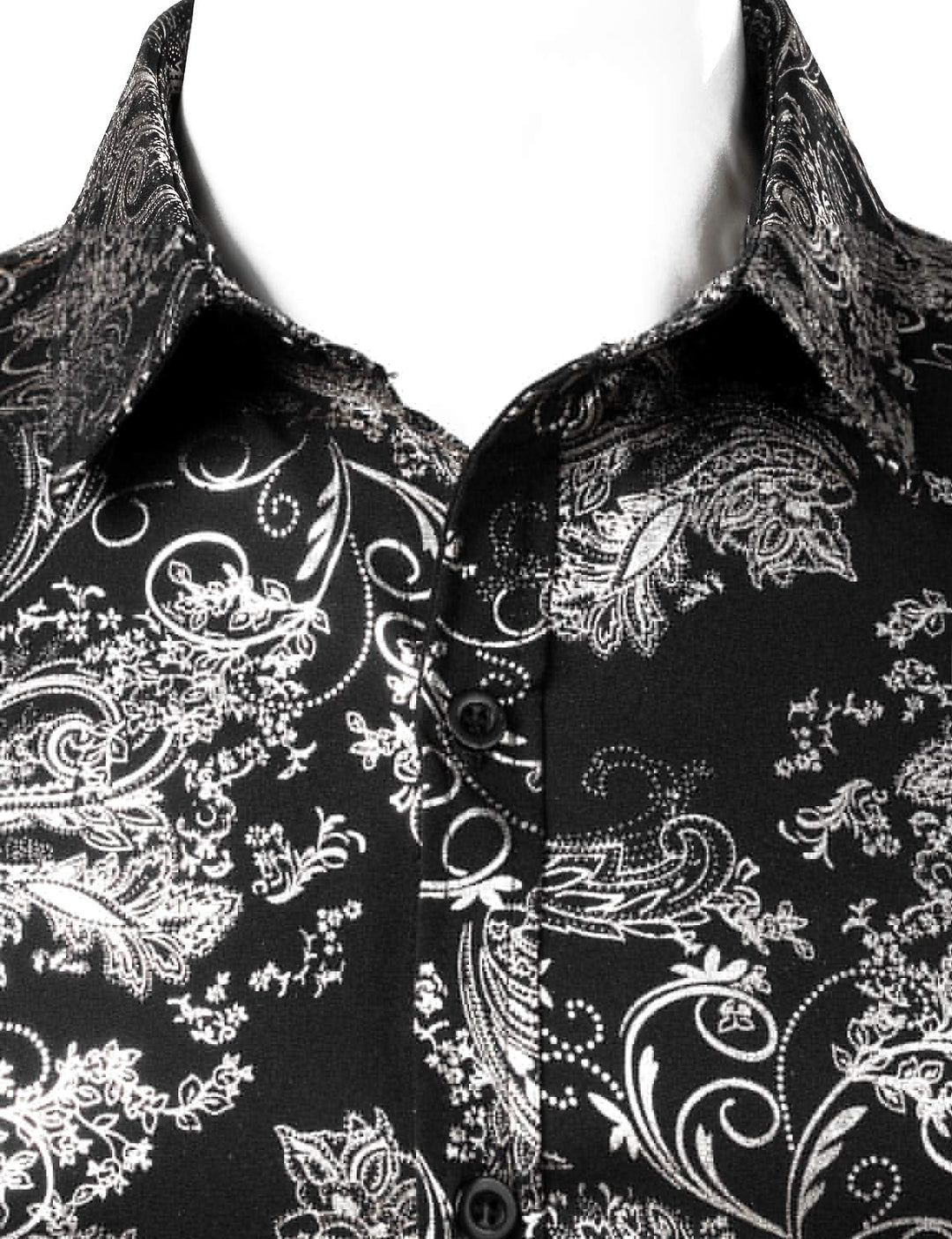 PARKLEES Herren Luxus Paisley Gemustert Golden Glänzend Slim Fit Freizeithemd S Schwarz Silber, S Sc