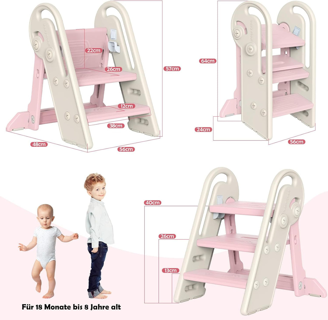 Onasti Tritthocker Kinder, Höhenverstellbar 3 Stufen Hocker Kinder, Trittschemel für Baby mit Handha
