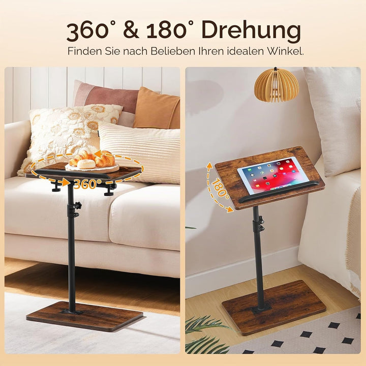 360° Drehbarer Beistelltisch, C-Form, Wohnzimmertisch mit Einstellbarer Höhe von 50,8-75 cm, Nachtti