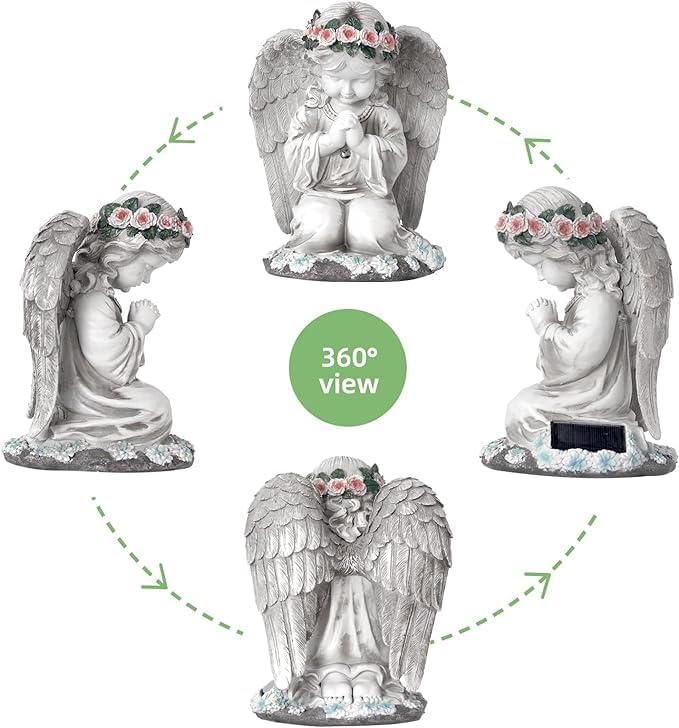 Solar Engel Gartenfiguren, Grablichter, LED Fairy Engel Figur, Gebetsengel Solarleuchte 6~12Stunden,