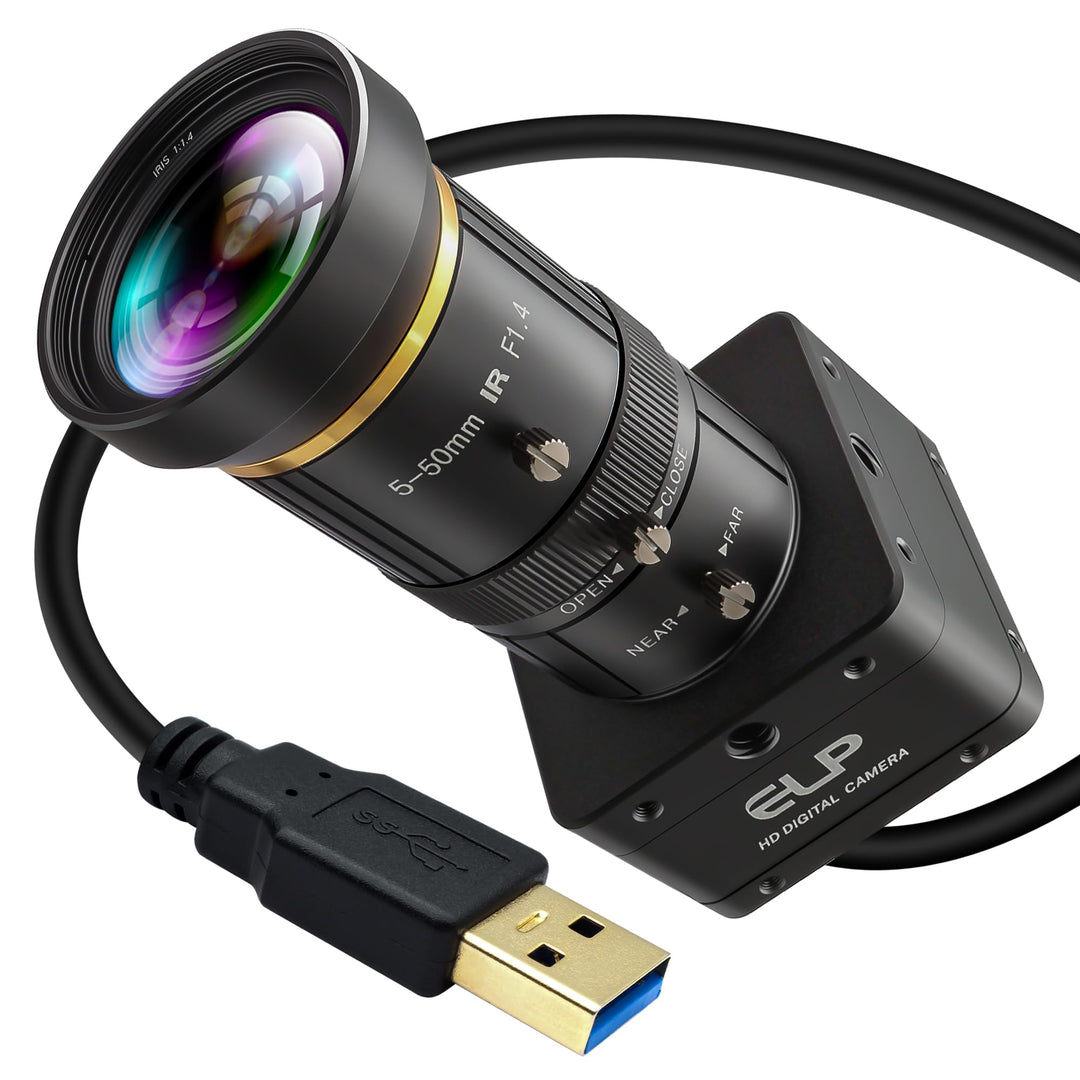 ELP Global Shutter USB3.0 Kamera,5MP 60fps10-facher manueller 5-50mm Varifokal, Bewegungserfassung f
