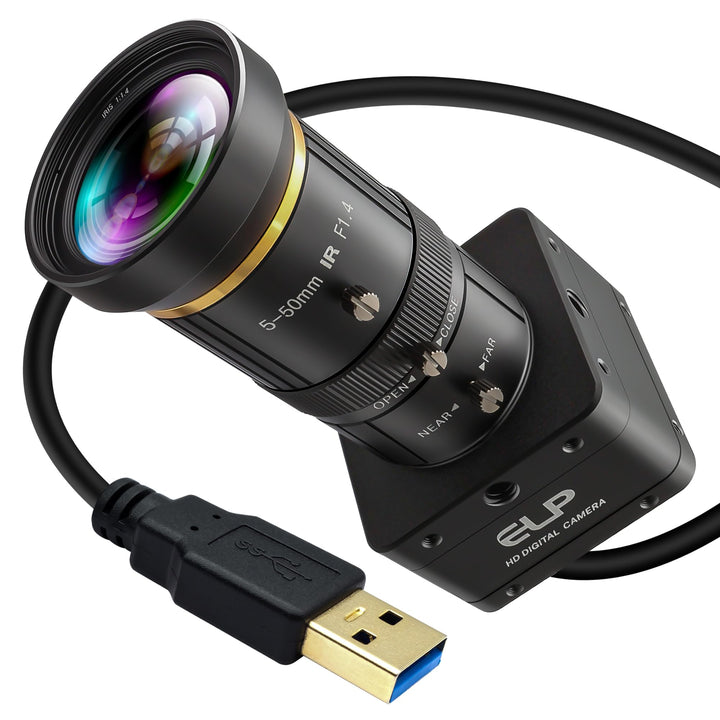 ELP Global Shutter USB3.0 Kamera,5MP 60fps10-facher manueller 5-50mm Varifokal, Bewegungserfassung f