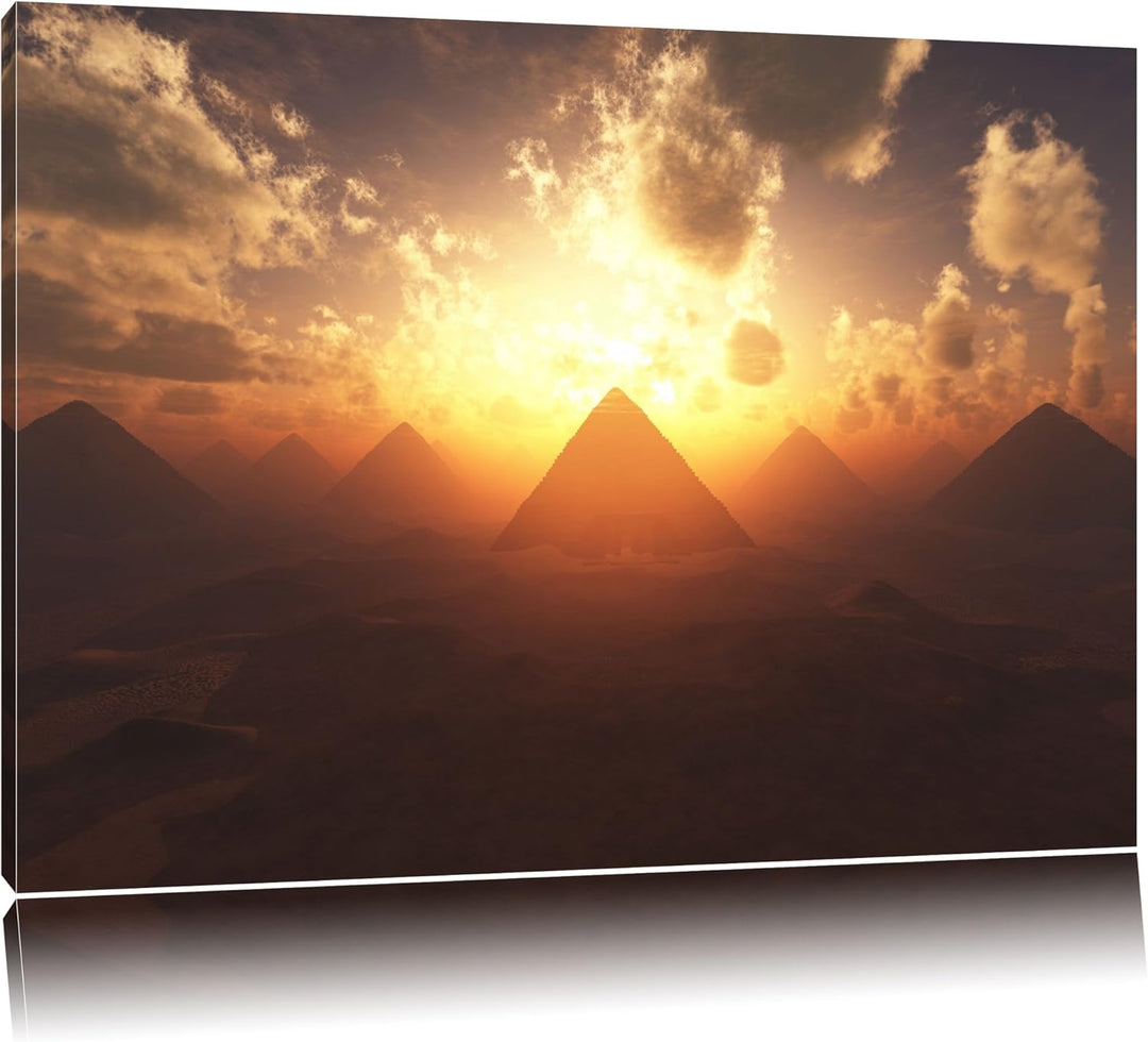 Pyramiden beim Sonnenuntergang Format: 100x70 auf Leinwand, XXL riesige Bilder fertig gerahmt mit Ke