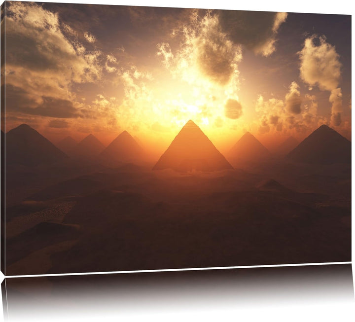 Pyramiden beim Sonnenuntergang Format: 100x70 auf Leinwand, XXL riesige Bilder fertig gerahmt mit Ke