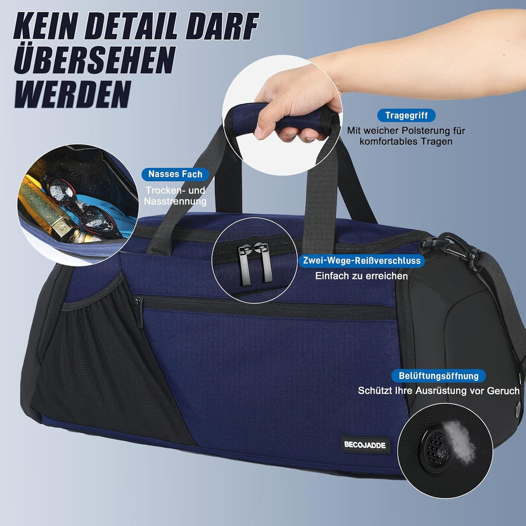 Sporttasche Herren 40L Gross Sporttaschen Reiserucksack Mehrere Taschen Rucksack mit Schuhfach Nassf