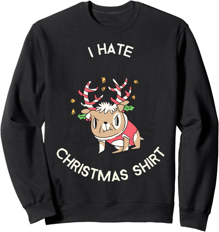 Komisch Mops Bulldogge Hund Hirsch Weihnachten Geschenk Sweatshirt