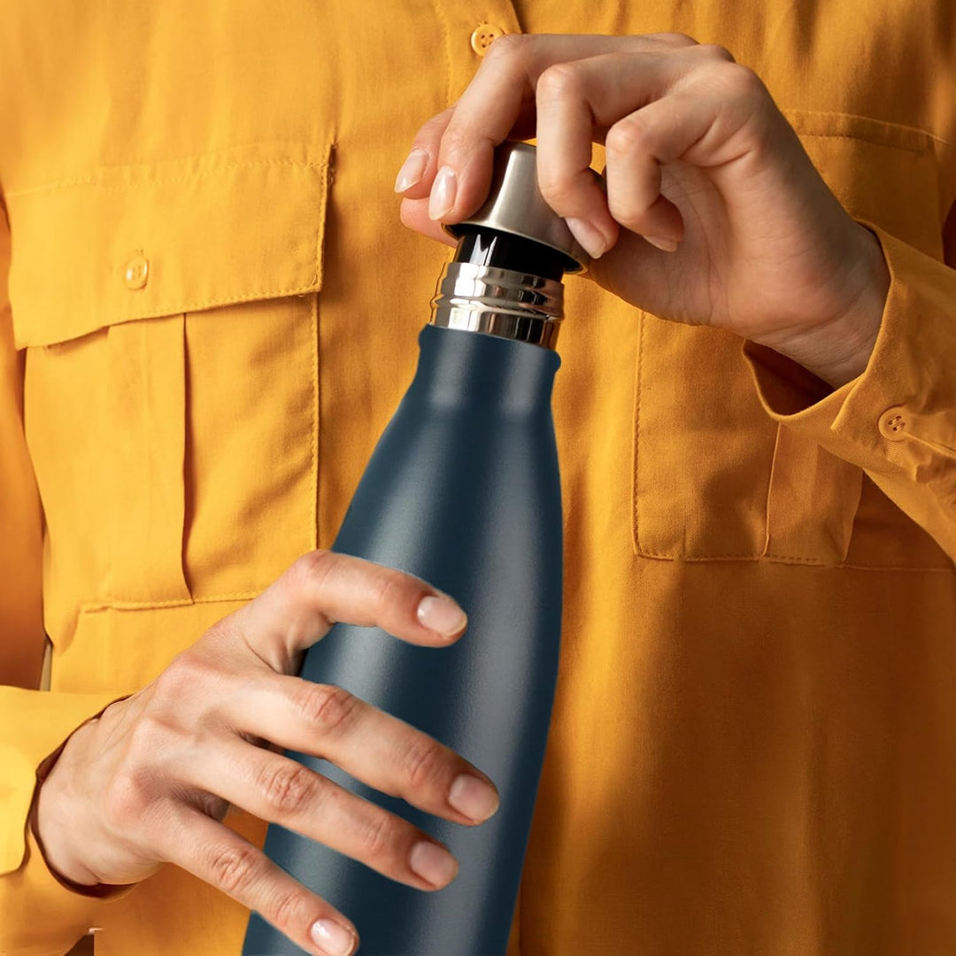 H2O Trinkflasche aus Edelstahl 1 Liter Auslaufsicher | Doppelwandig isoliert hält Getränke bis 24 St