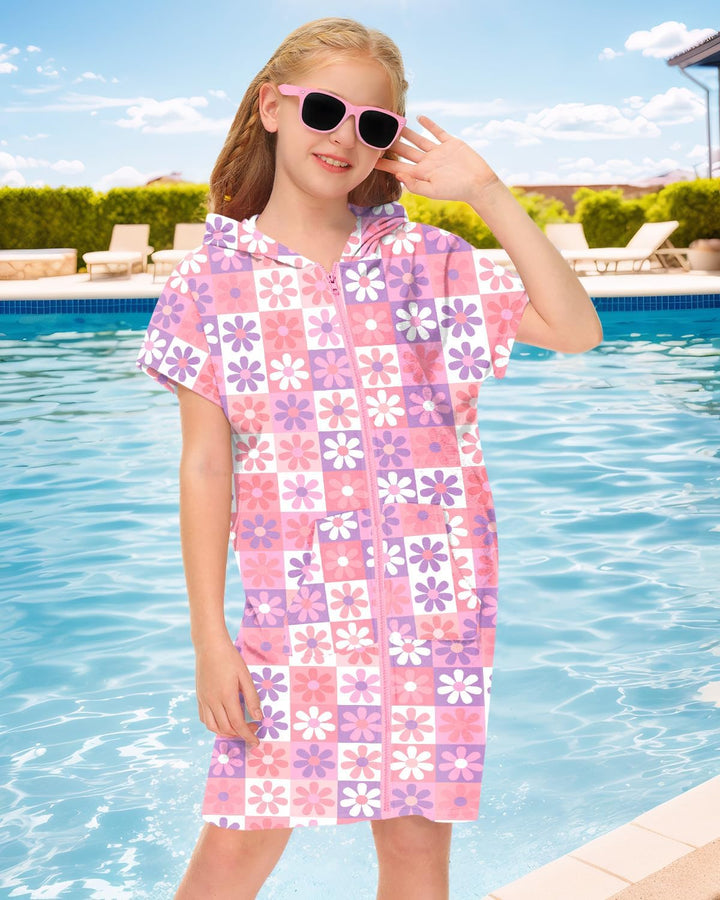 BesserBay Mädchen Junge Badeponcho Frottee Bademantel Kapuze Poncho mit Taschen Zip Cover Up Kinder