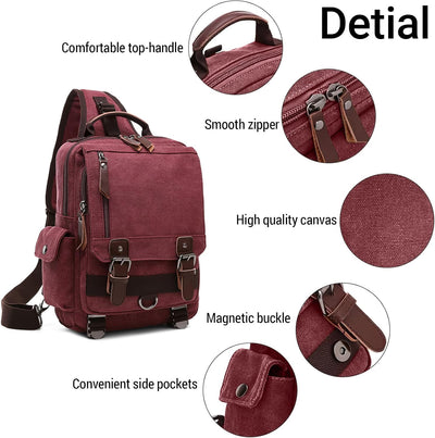 VARLIVOO Retro Sling Bag Herren Damen Crossbody Bag Umhängetaschen Schultertasche Wandern Reisen Cam