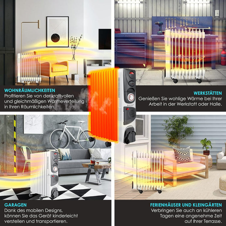 KESSER® Ölradiator Elektrische Heizung mit 11 Rippen 2500W + Lüfter Öl Radiator Elektroheizung Mobil