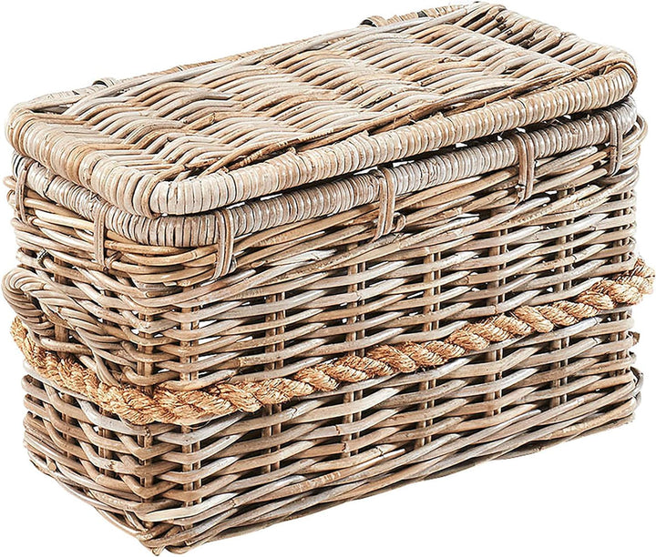 Kobolo Rattantruhe mit Griffen und Deckel 50x26x31 cm