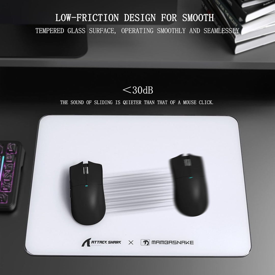 ATTACK SHARK CM05SE Gaming-Mauspad Aus Gehärtetem Glas, Ultraglatte Oberfläche, 9H Gehärtetes Glas,
