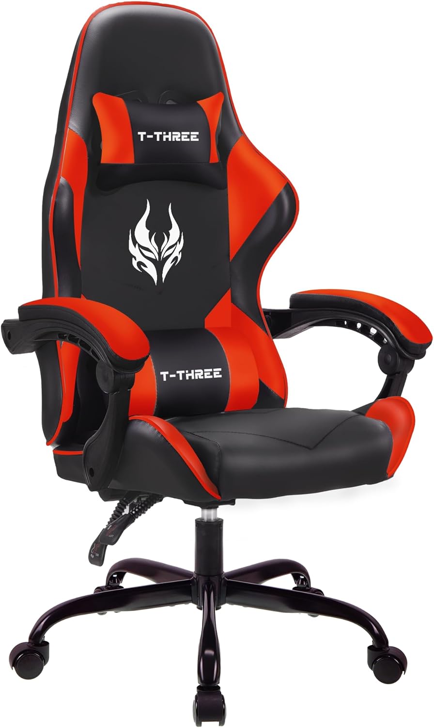 T-THREE.Ergonomischer Leder Gaming Stuhl Bürostuhl Drehstuhl Computerstuhl Rennstuhl Lederstuhl höhe