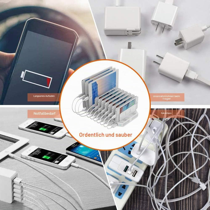 Alxum USB Ladestation für Multi-Geräte 96W, 10 Port Ladestation Mehrere Geräte Schnellladestation Or