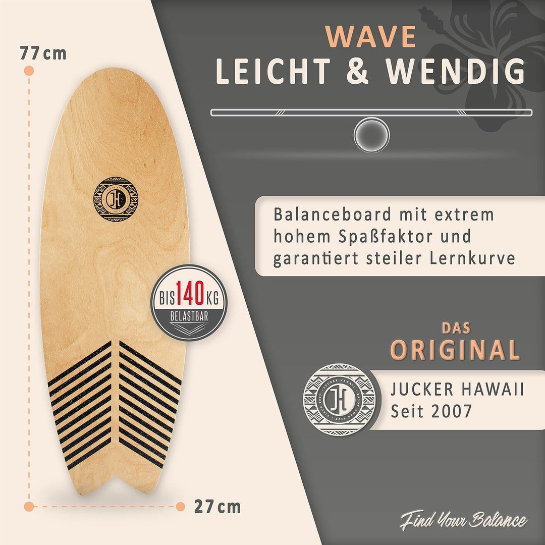 JUCKER HAWAII Balance Boards - Trick & Surf Balanceboard (100% Echtholz) mit extra rutschfester Ober