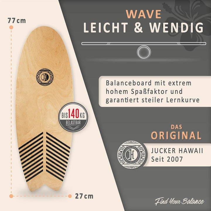 JUCKER HAWAII Balance Boards - Trick & Surf Balanceboard (100% Echtholz) mit extra rutschfester Ober