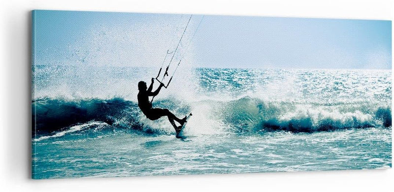 Panorama Bilder auf Leinwand 100x40cm Leinwandbild Drachen-Surfen Wasser Ozean Gross Wanddeko Bild S