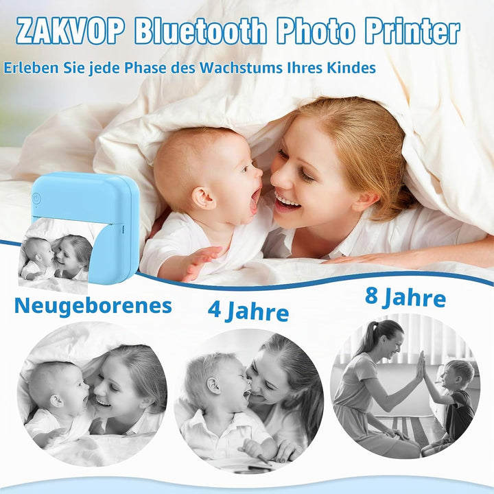 ZAKVOP Mini drucker, Mini drucker für Smartphone, fotodrucker für Smartphone, tragbar Thermal Drucke