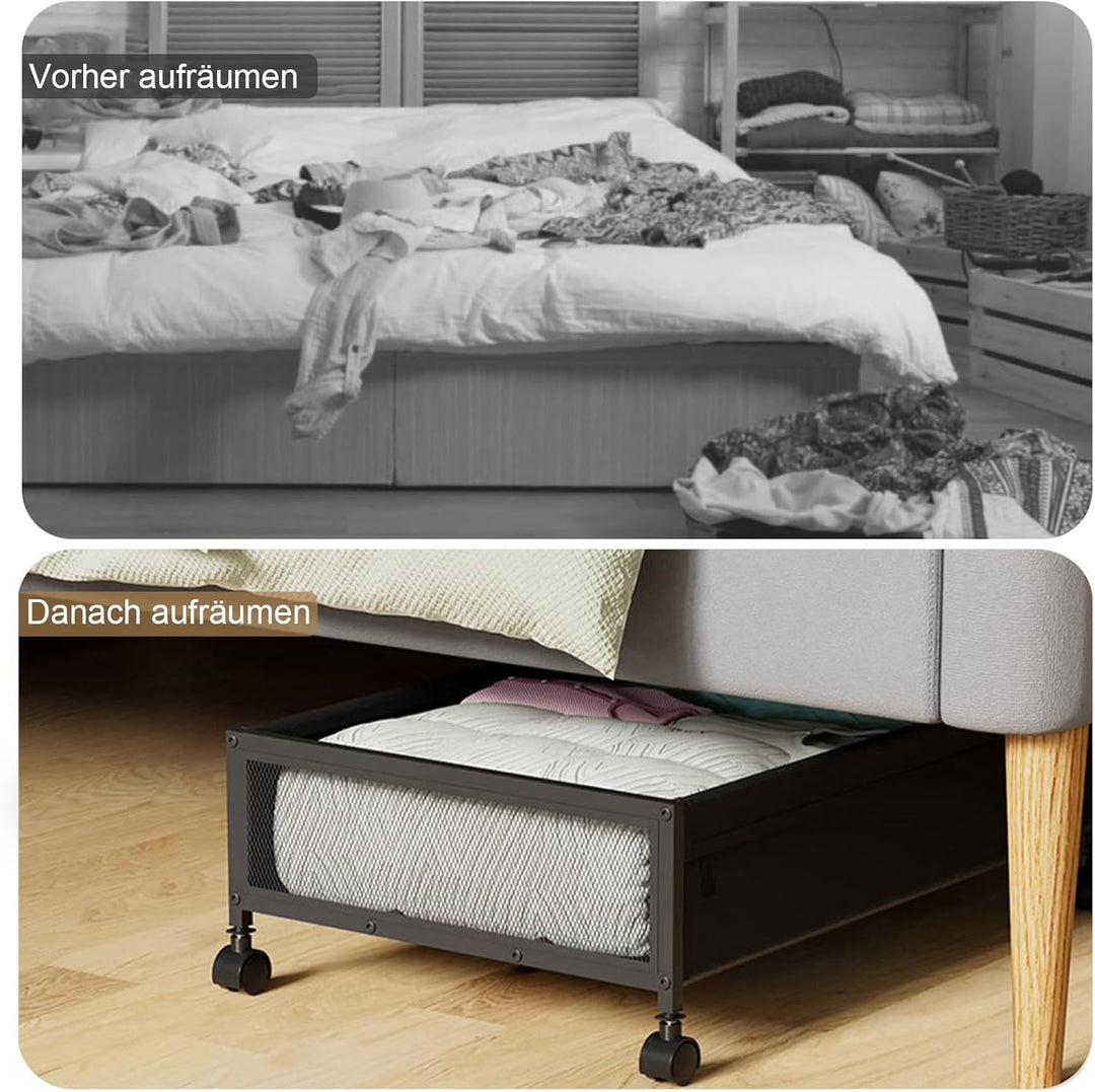 2 Stück Unterbett Aufbewahrungsbox, Unterbettkommode Mit Rollen, Bettkasten Mit Rollen, Metallrahmen