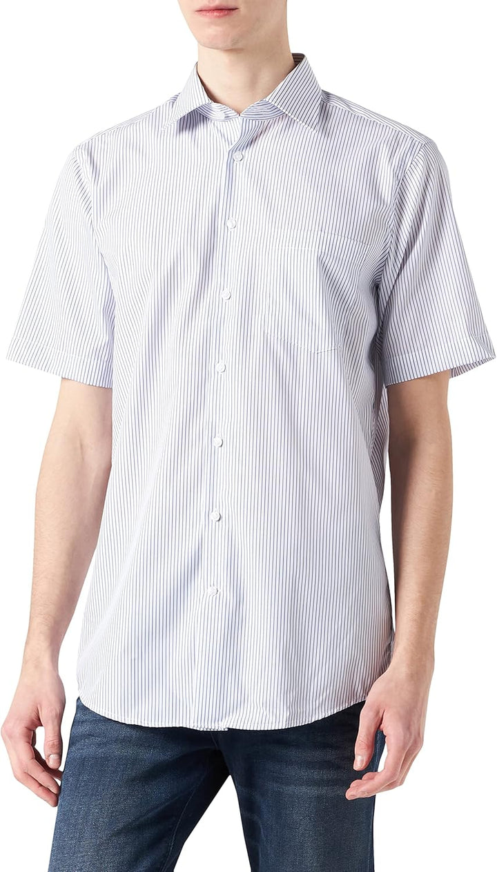 Seidensticker Herren Regular Fit Kurzarm Klassisches Hemd 38 Mehrfarbig (Weiss/Blau 15), 38 Mehrfarb