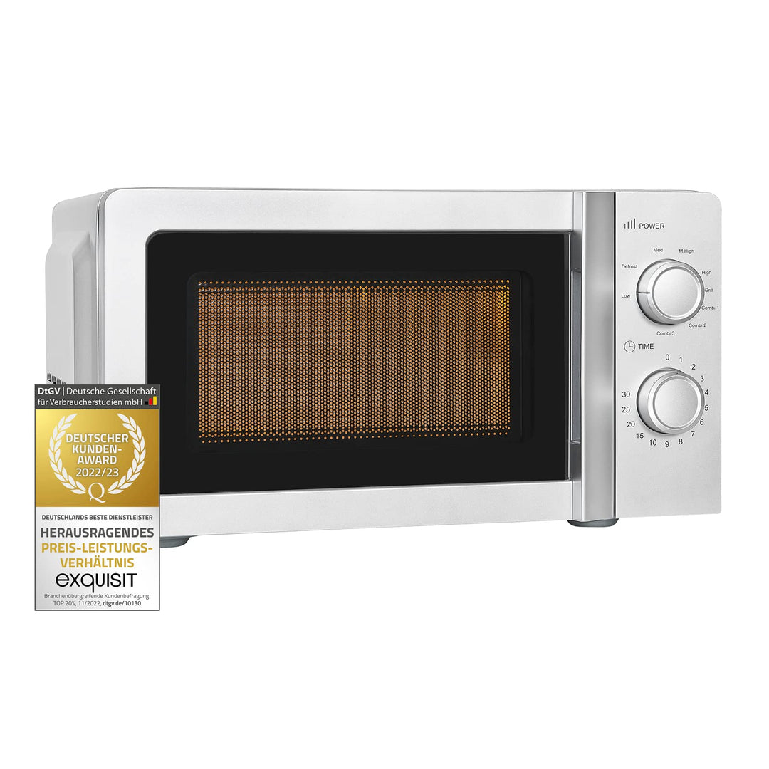 Exquisit Mikrowelle MW717-070G silber | Standgerät | 900 W Grill | Drehteller 245 mm Ø | Garraum 20
