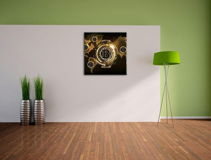 Pixxprint Weltkarte des Bitcoin BTC als Leinwandbild Quadratisch| Grösse: 70x70 cm | Wandbild | Kuns