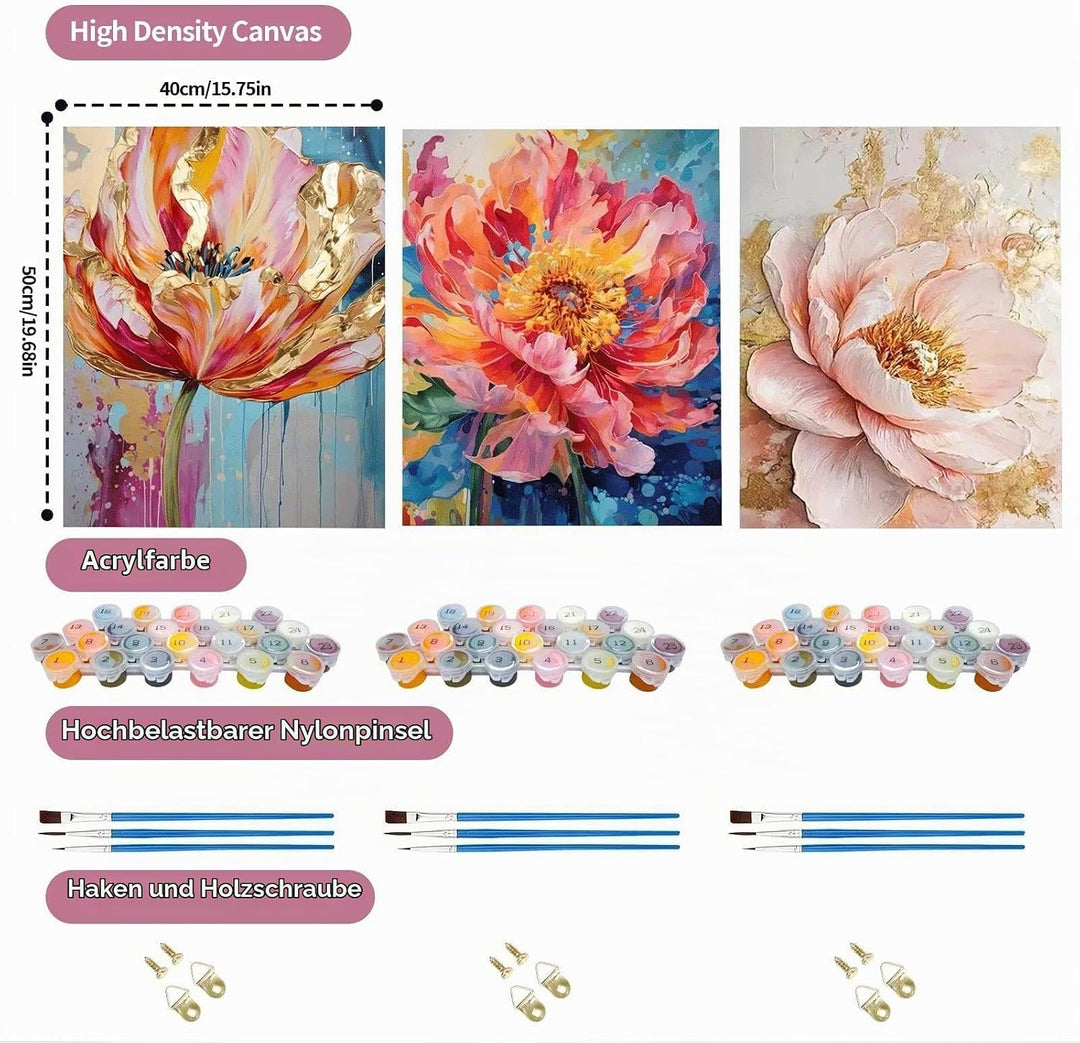 JATOK 3 Stück Malen Nach Zahlen Erwachsene, DIY Blumen Gemälde für Anfänger, Handgemalt Ölgemälde Le