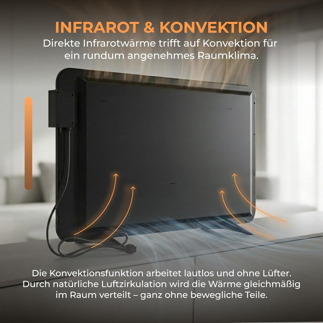 BR Bringer Hybrid Infrarotheizung 1000 Watt mit Konvektion - Smart Thermostat, WIFI & App - für Wand