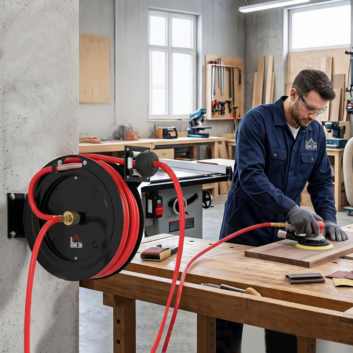 HOMCOM Automatik Druckluftschlauchtrommel 15m+1m Druckluftschlauch mit 1/4' Anschluss, 9,5 x 15,8 mm