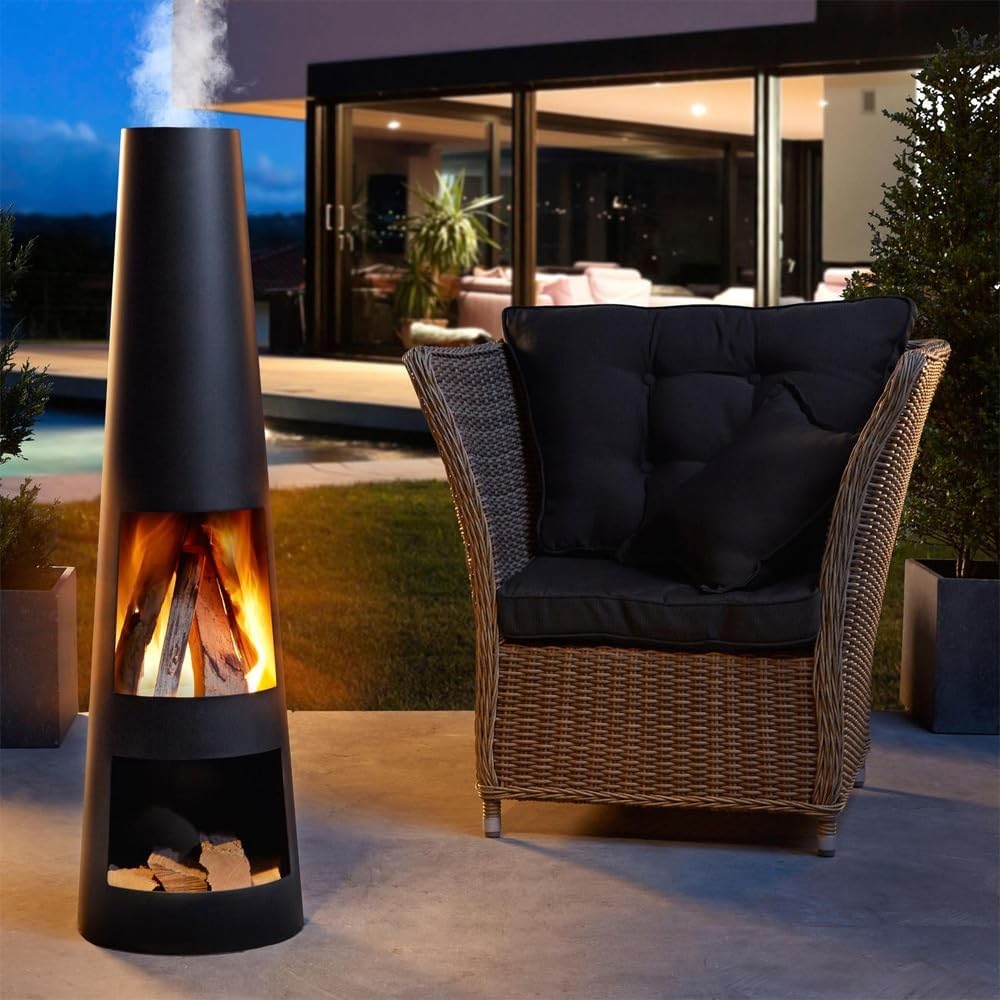 GardenmaxX Original Gartenkamin/Terrassen-Feuerstelle Rengo XL Black, Kamin 145cm Black Edition